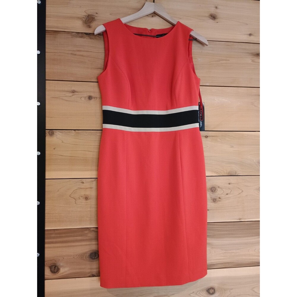 NWT Evan Picone Black Label Size 4 Red Orange Sleeveless Sheath Dress Stripes